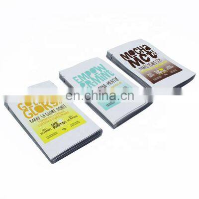 Matte surface different flavors chocolate bar wrapper three side seal aluminum foil flat bag