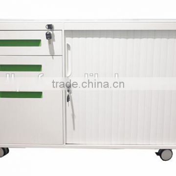 CKD White long steel mobile caddy pedestal/tambour door filing cabinet/office cabinet furniture with roller shutter door