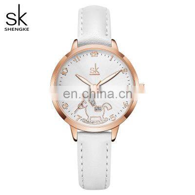 SHENGKE Cute Girls Handwatch K9027 Ultra White Band Watches Night Light Function With Shining Stone Student Wristwatch photo-5