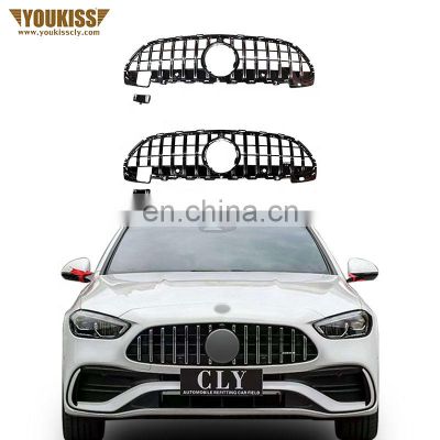 GT Style Front Grille For Mercedes Benz C Class 21 22 W206 C206 Facelift C63 AMG Style Front Bumper Grille Black Silver GT Grill