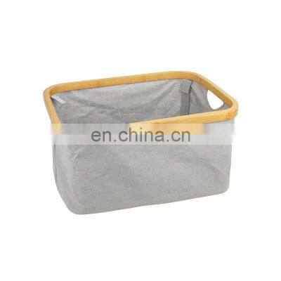 Modern Foldable Bamboo Canvas Hamper Single Laundry Basket photo-4