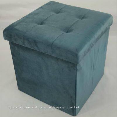Foldable Storage Velvet Ottoman photo-3