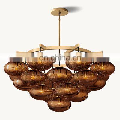 Large Modern Luxury CABRETTE Amber Glass Round Chandelier Hanging For Living Room and Dining Room Bedroom Hotel Ceiling