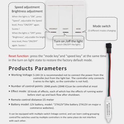 DC12V 24V Water Lamp Wireless 3-button Dimming Controller Suitable for Living Room and Staircase Lighting