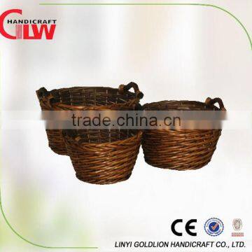 Set of 3 willow egg basket with wood handle