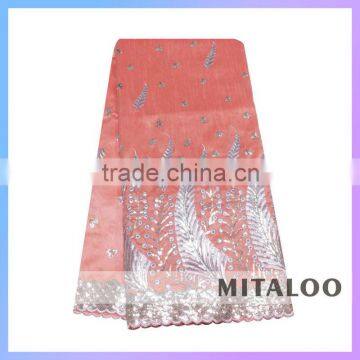 Mitaloo Peach Silk George Fabric Fashion Design African George Lace MGP0044