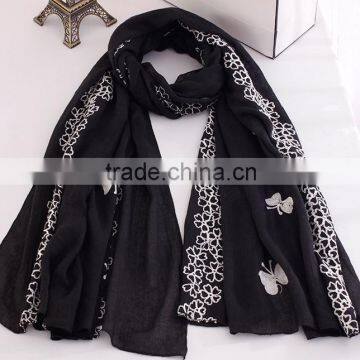 New Design Butterfly Embroidery Cotton Fashion Ladies Scarf