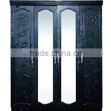 wardrobe 4 doors black color middle double mirror fashional design