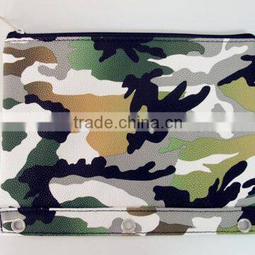Osini 2016 style 3-ring binder camouflage fabric zipper PU pencil pouch for colleage