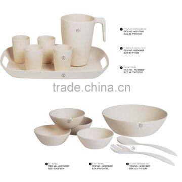 2015 SGS FDA passed white natural bamboo fibre restaurant tableware home kitchenware plate cup bowl dinner set