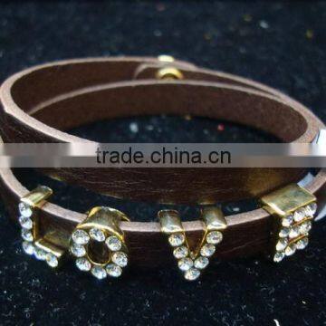 Bling "Love" Leather Bracelet With Stones