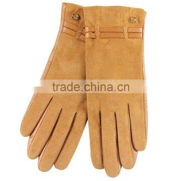 Suede and Sheepskin Combined Leather Glove With Leather Strip photo-2