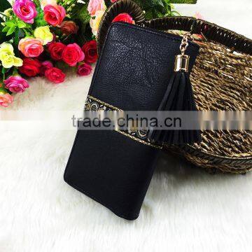 High Quality New Fashion Long Black Women Flower Leather PU Designer Wallet photo-2