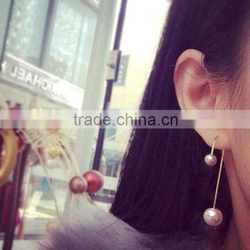 UMODE Gorgeous Long Double Pearl Gold Plated Earrings Elegant Fashion Bijoux Jewelry photo-2