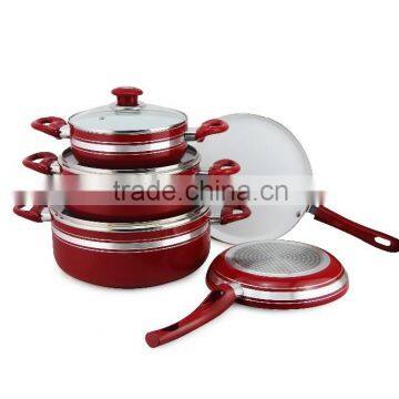 8pcs Red Aluminum Non-stick Press Cookware Set Kitchen Used Fry Egg Pizza Pan Skillet Saucepan Cooking Pot Sauce Pot