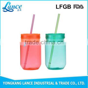 Hot selling 22oz single wall hard plastic cup with straw and lid