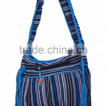 Ladies Stripe Cotton Fabric Bag With Bead