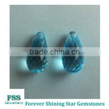 Briolette Cut Natural Swiss Blue Topaz Gemstones 15mm*7.5mm