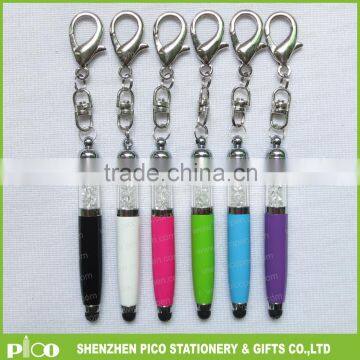 Mini metal diamond crystal stylus pen with key chain for gift