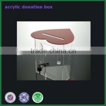 Heart shape red acrylic donation box with lock