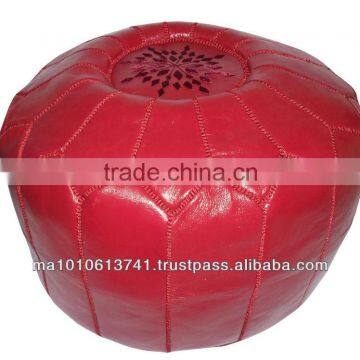Burgundy Moroccan Leather Pouf Footstool