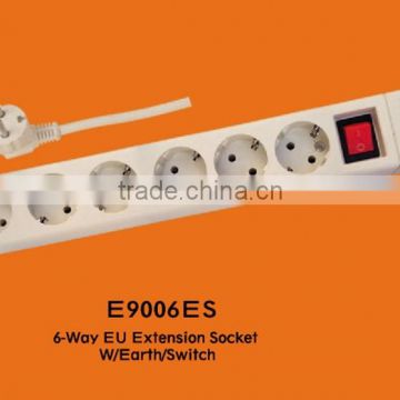 6-way 2 pin EU Standard Ground Switch Extension Socket