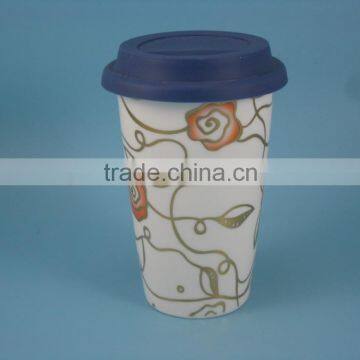 YF11033 Double Wall Porcelain Travel Mugs With Silicone Lid