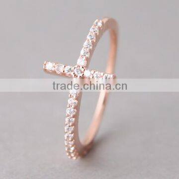 Fashion Women's Elegant Opal Cross Ring/AAA Ziron 925 Sterling Silver CZ Sideways Cross Rings photo-2