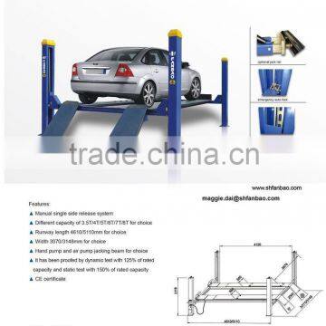 CE approved hoist four post car maintenance car lift; hydraulic