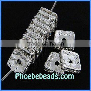 Wholesale 10mm Metal Spacer Beads Silver Crystal Rhinestone Pave Square Findings High Quality Handmade SRS-AC04