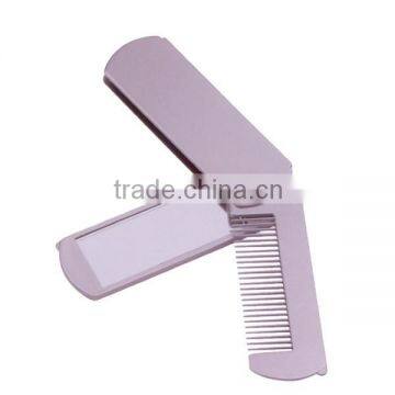 Promotion foldable travel mini plastic hair brush with mirror set