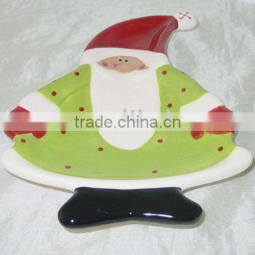 santa dish,ceramic 3D santa dish by handpainted