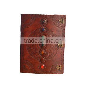 Large Photo Album Leather Embossed Journal with 7 Chakra Stones and 3 locks