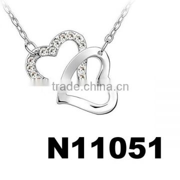 fashion austria crystal interlocking sideways heart necklace