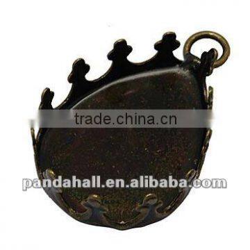 Brass Babochon Settings Blank, Pendant Settings, Antique Bronze, 14x23x5mm(KK-H204-AB)