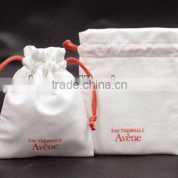 white cotton cosmetic bag with drawstring