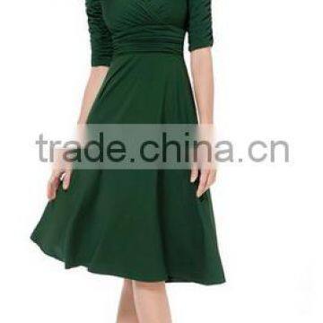 3/4 Sleeve Ruched Waist Classy V-Neck Casual Cocktail Dress Manufacture /lady Dress photo-2