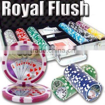 Royal Flush Casino ABS Sticker Poker Chip Set with Aluminum Case - 300 Piece