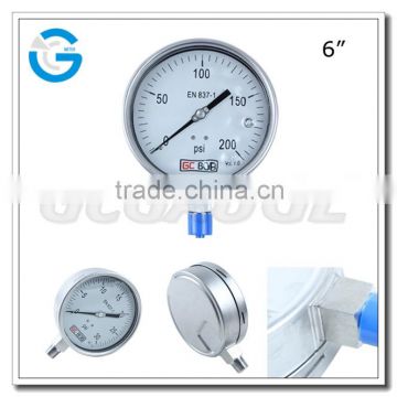 High quality 6Inch stainless steel steam pressure gauge