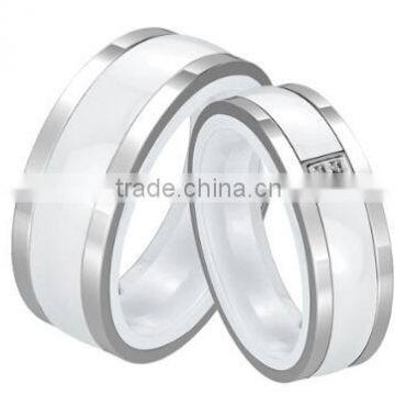 Popular stainless steel and white ceramic combined ring stainless steel rings for couples or lovers