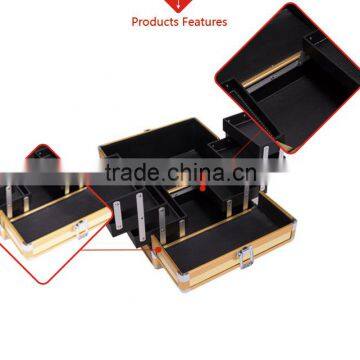 Chinese Factory Custom Best Quality Pro Kiss Lock Gold Clasp Aluminum Makeup Train Case photo-6