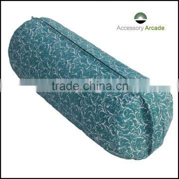 Cotton Canvas Bolster in Printed Design in Turquoise Color Filling With Buckwheat Hull