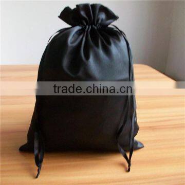 Large Size Black Drawstring Jewelry Pouch, Satin