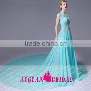 K123 2015 Real Sample Top Quality Chiffon Evening Dress With Long Train photo-2