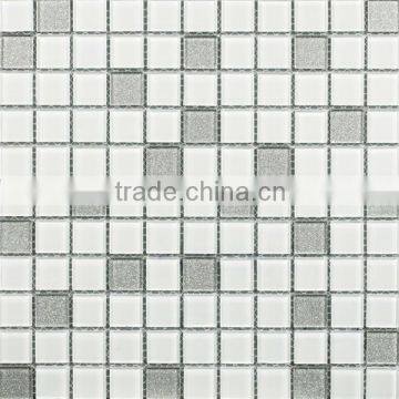 White color square glass mosaic tlie for kitchen wall design (PMC25409)