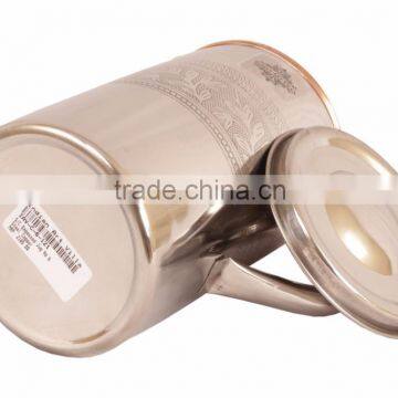 IndianArtVilla Designer Steel Copper Jug Pitcher 2000 ML - Storage Drinking Water Home Hotel Restaurant Good Health Benefit Yoga