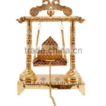 Unique Handmade Hindu Religious Lord Krishna Laddu Gopal Swing Jhula Designed Peacock Headed - Home, Temple, Decorative