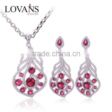 Ruby Stone Bridal Silver Jewelry Display Set E006