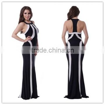 Hot!! High quality with wholsale price best selling long scoop neck two tone evening dress