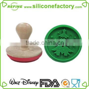 Food Grade Wood Handle Silicone Cookie Stamp for Christmas gift